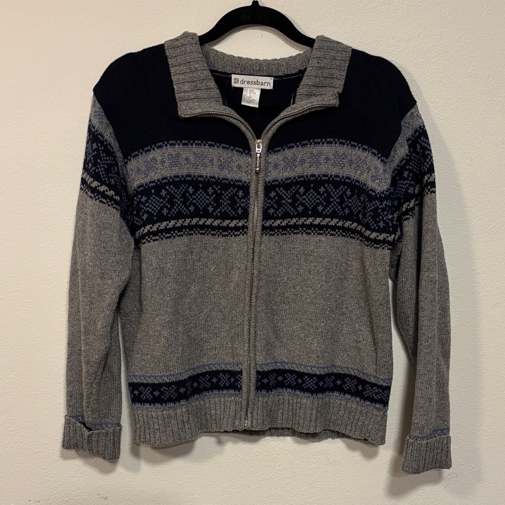 Vintage Dressbarn women’s Zip-Up Sweater in Gray and Navy